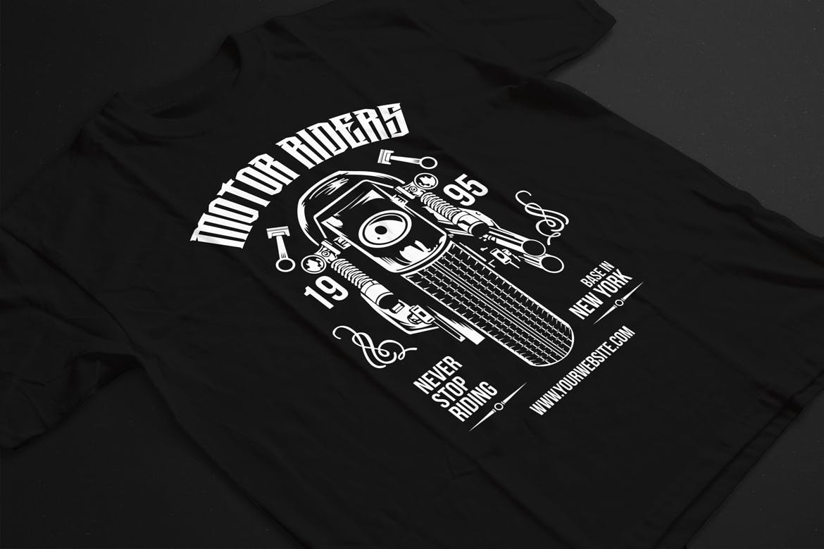 摩托车骑手手绘插画T恤印花设计模板 Motorcycle Riders T shirt Design Template插图2