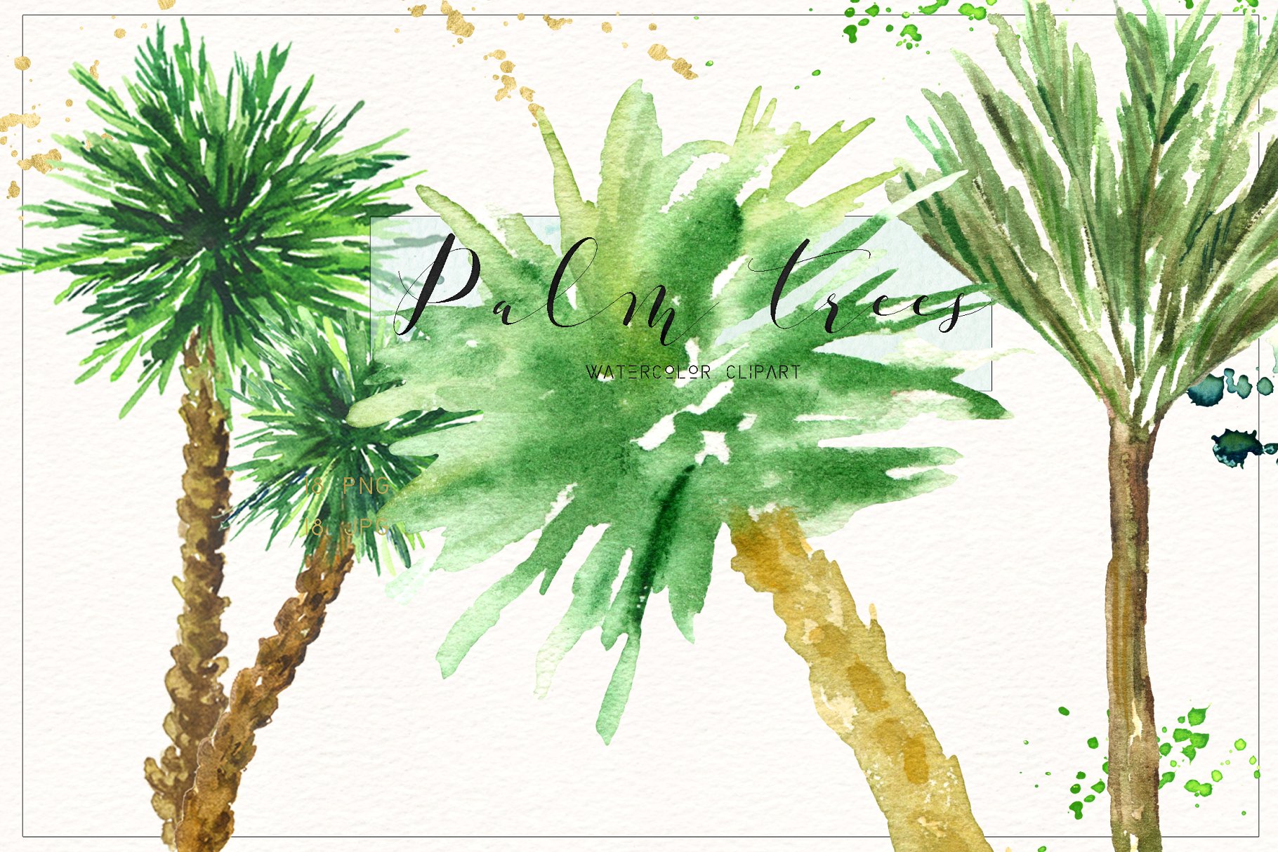 椰子树水彩剪贴画 Palm trees. Watercolor clipart.插图2