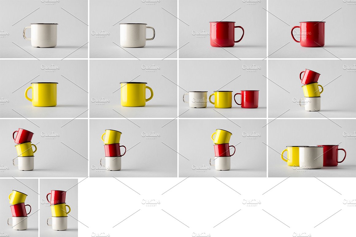 搪瓷茶杯样机模板 Enamel Mug Mock-Up Photo Bundle插图