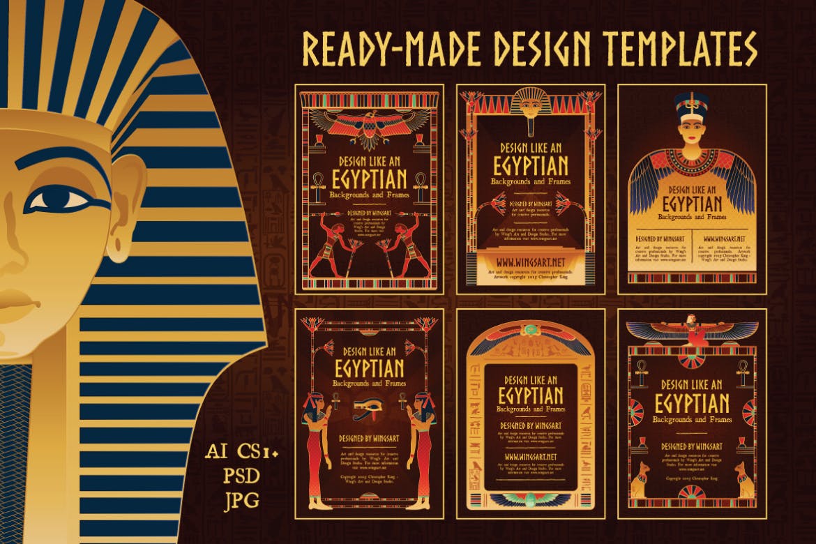 古埃及特色插画和复古海报设计模板 Egyptian Illustrations and Poster Templates插图(1)