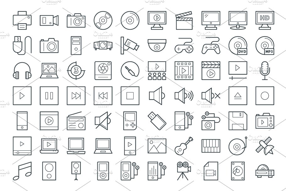 125+多媒体主题矢量图标 125+ Multimedia Vector Icons插图(1)