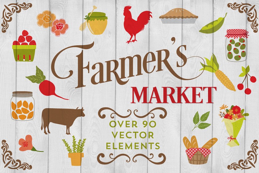 现代农贸市场剪贴画素材 Modern Farmers Market Graphics插图