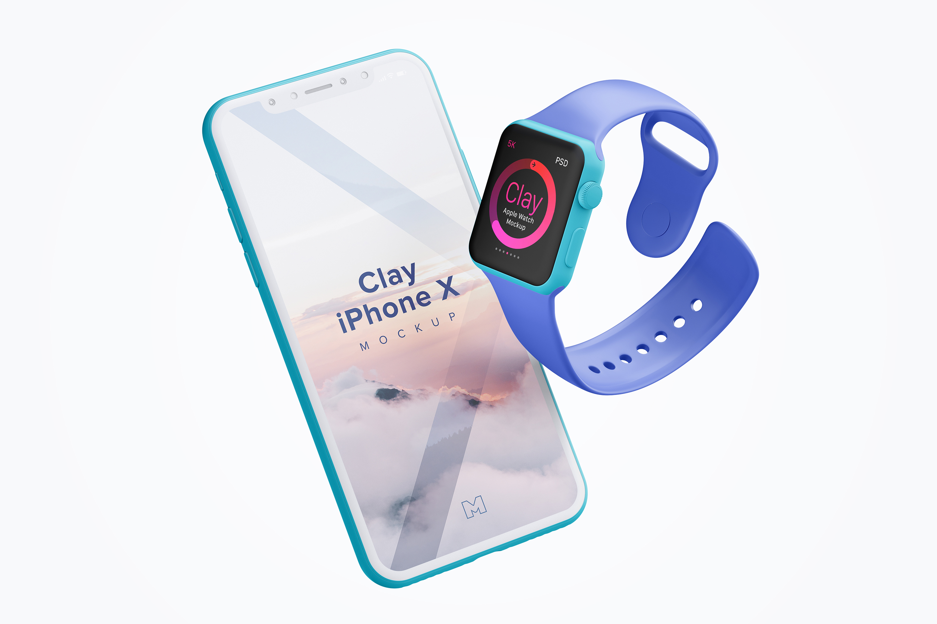 Apple Watch＆iPhone X组合UI设计演示样机模板 Clay Apple Watch and iPhone X Mockup插图2