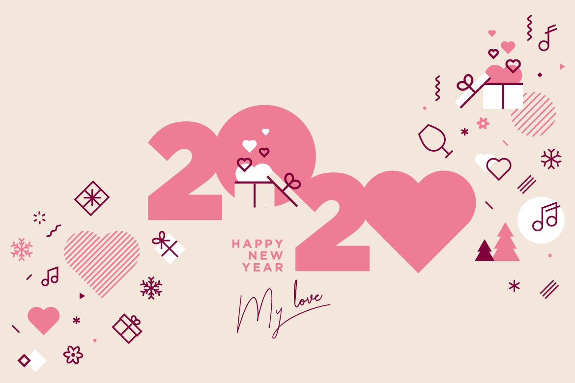 2020新年贺卡矢量设计模板v5 Happy New Year 2020 greeting card插图(1)