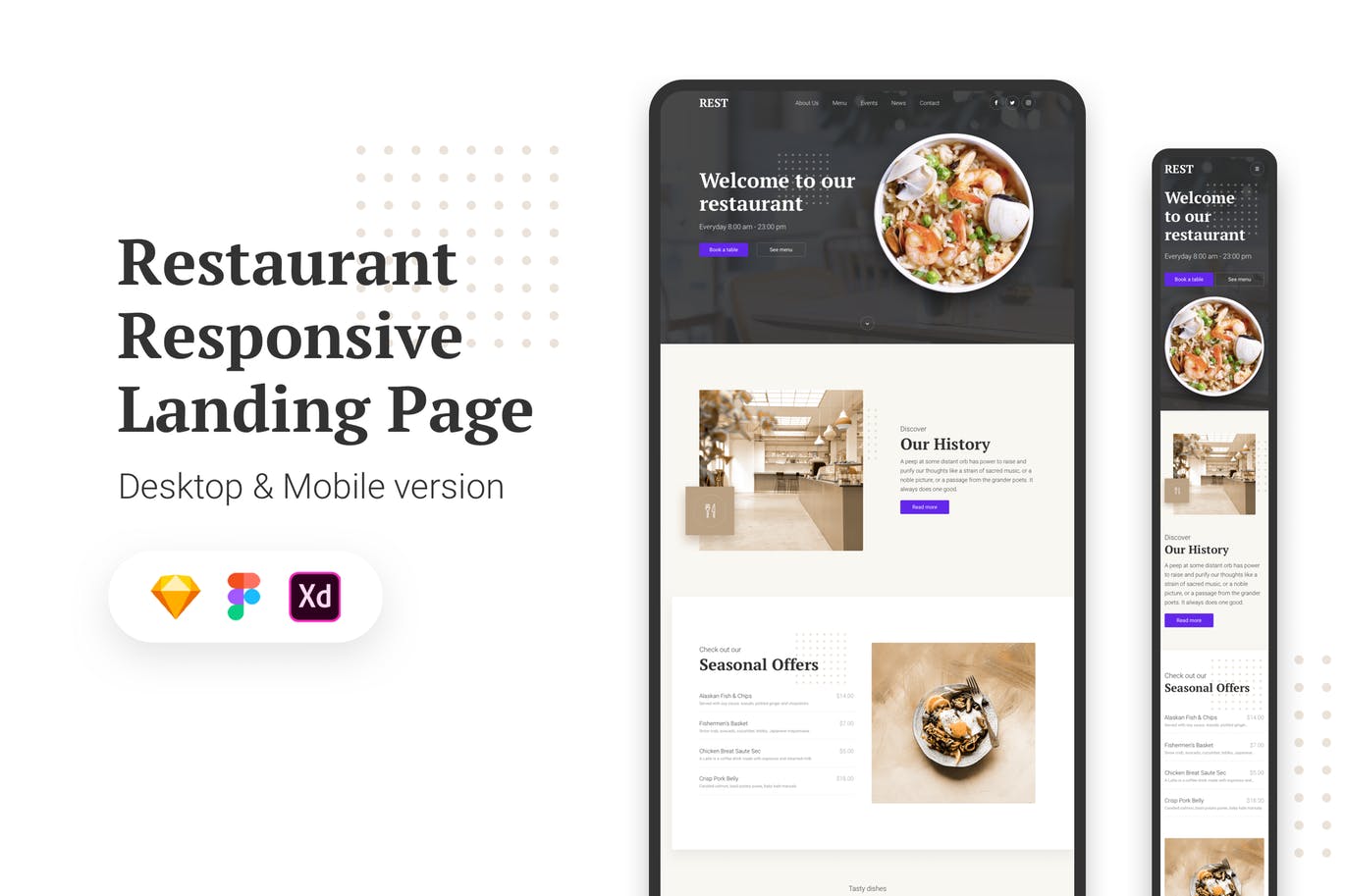 餐馆品牌响应式网站设计UI套件 Restaurant Responsive Landing Page插图
