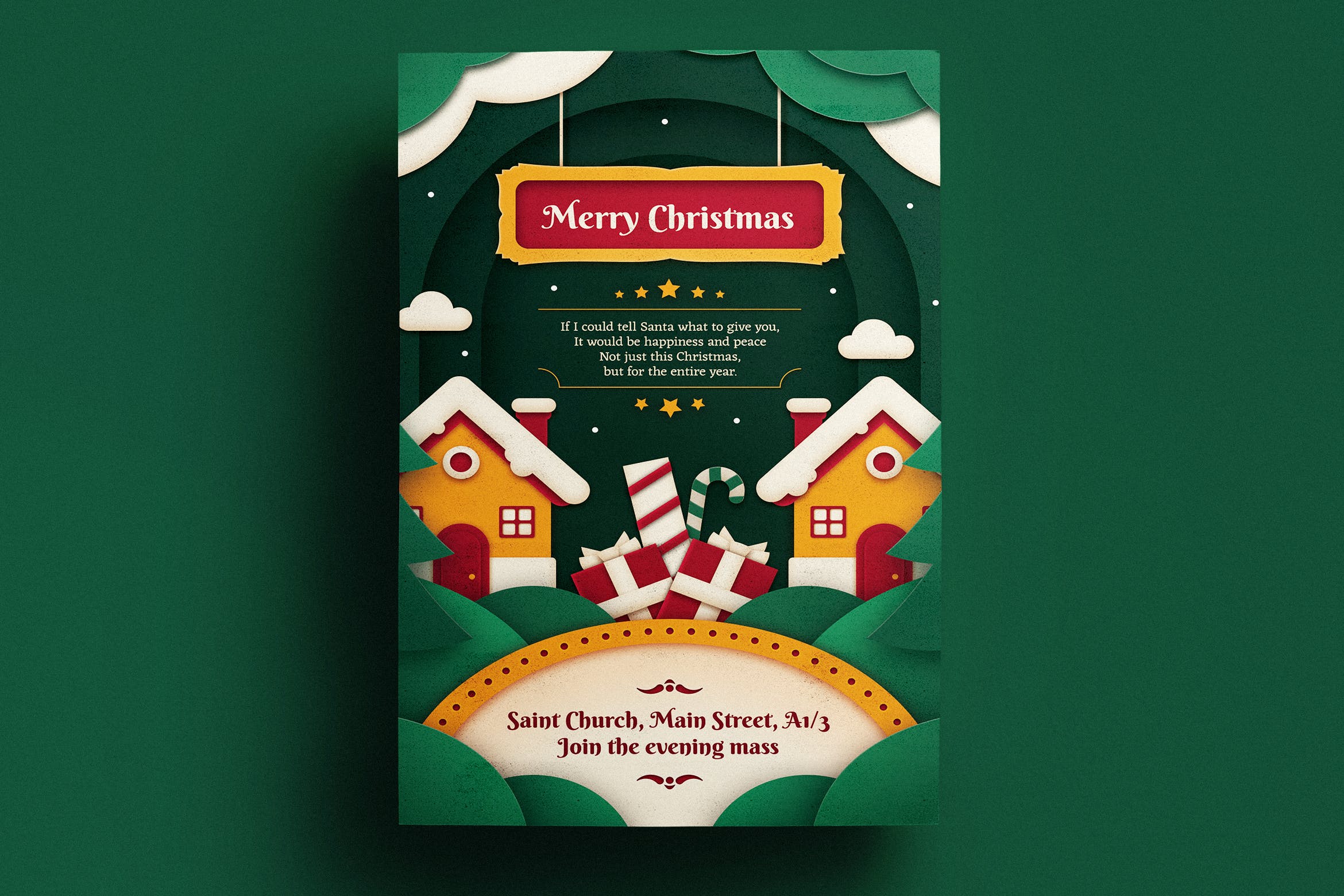 立体剪纸艺术风格圣诞海报传单设计模板v1 Paper Art Christmas Flyer Template插图