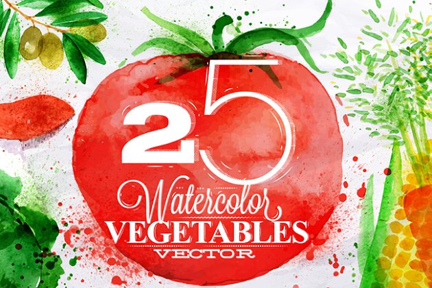 常见蔬菜水彩剪切画素材包 Vegetables Watercolor插图