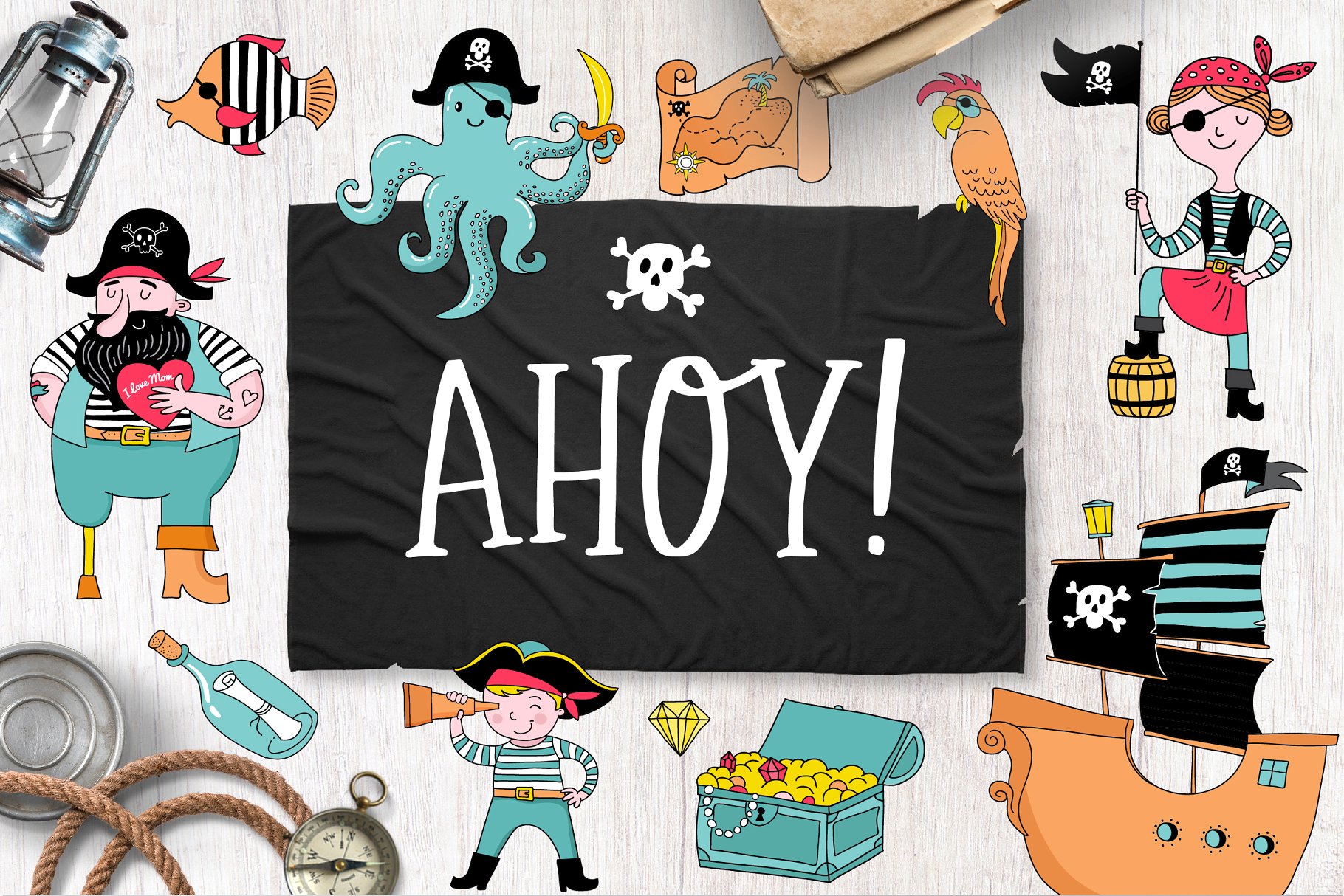 海盗船系列马克笔手绘卡通插画 Ahoy! Pirate collection插图