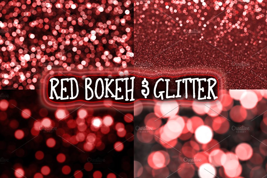 红宝石色调散景闪光背景 Red Bokeh & Glitter Backgrounds插图2