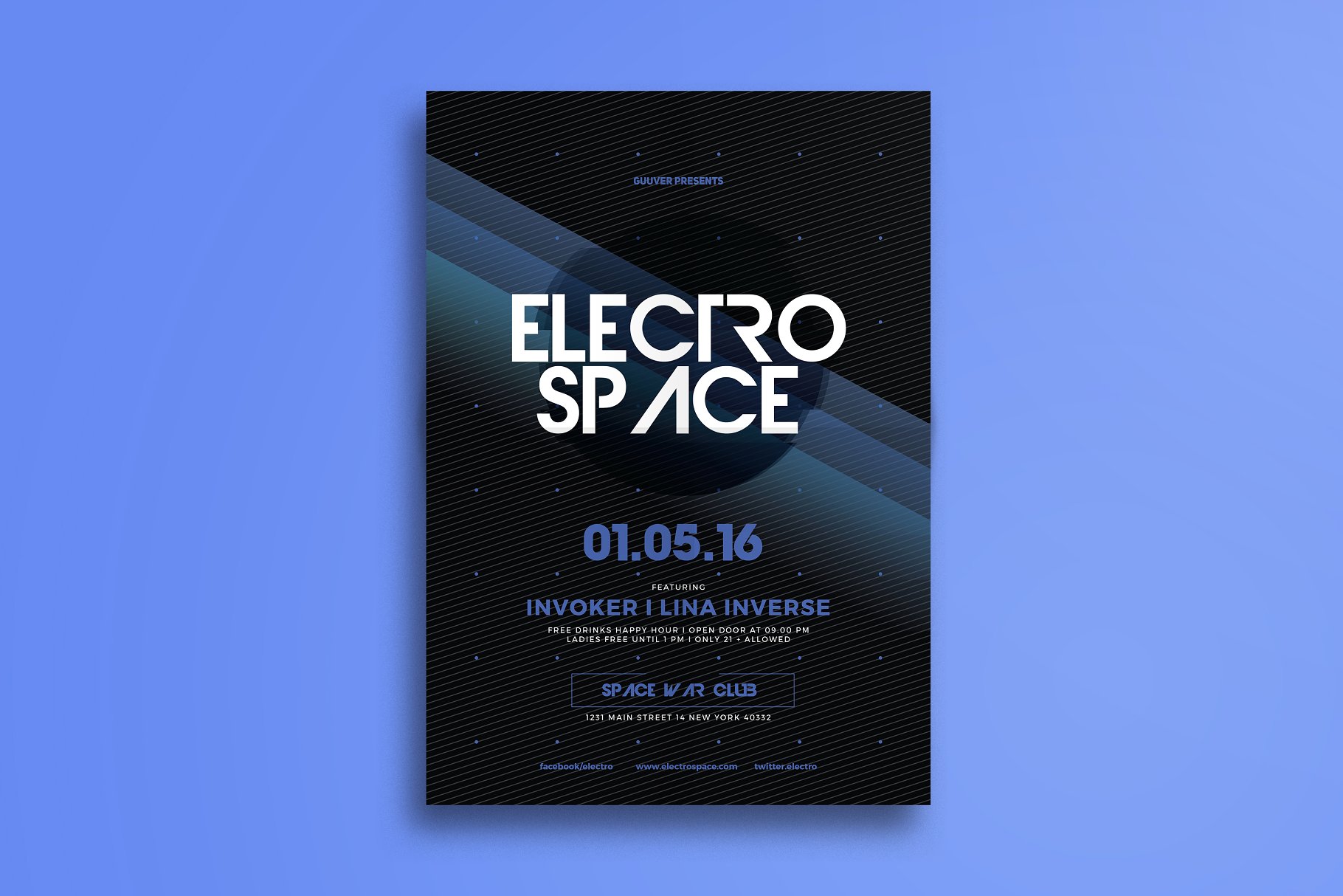 3色企业活动大会宣传海报模板  Electro Space Party插图(1)