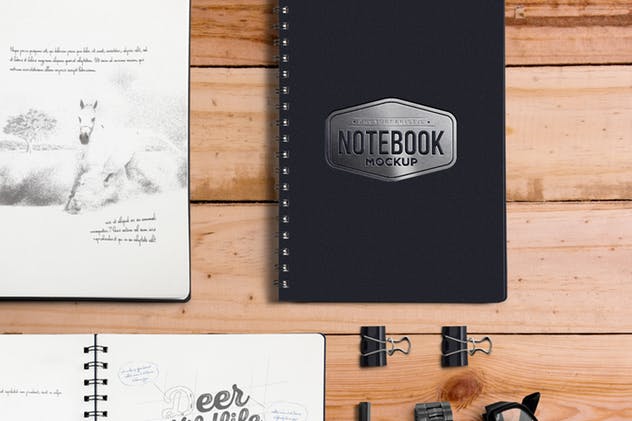 高端品牌精装活页记事本样机 5 Notebook Mockups With Movable Elements插图(3)