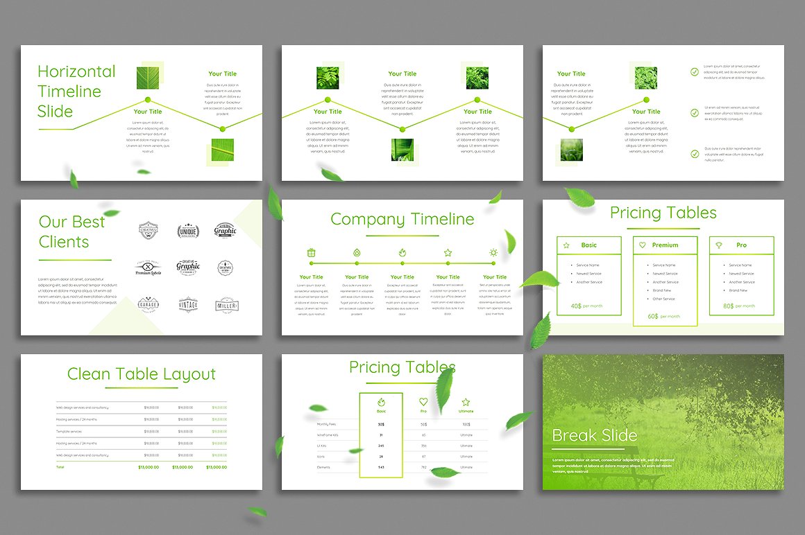 绿叶清新PowerPoint演示模版插图(5)