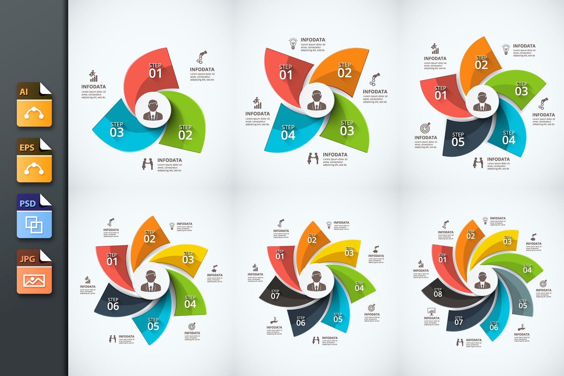 风车样式信息图表项目ppt模板 Infographics template set v.25插图