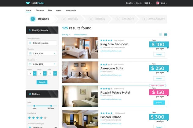 酒店在线预订网站PSD设计模板 Hotel Finder – Online Booking PSD Template插图(3)