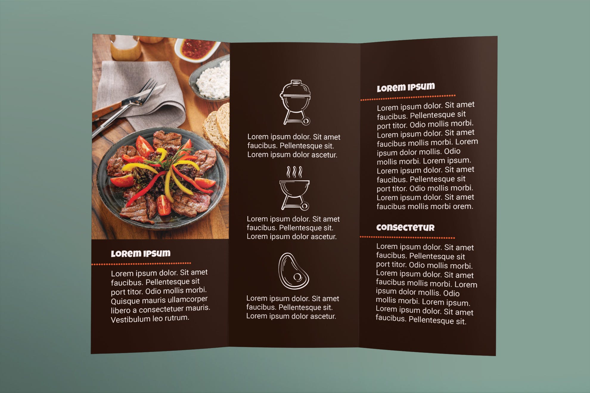 牛排西餐厅三折页设计传单模板 Steak House Brochure Trifold插图(2)