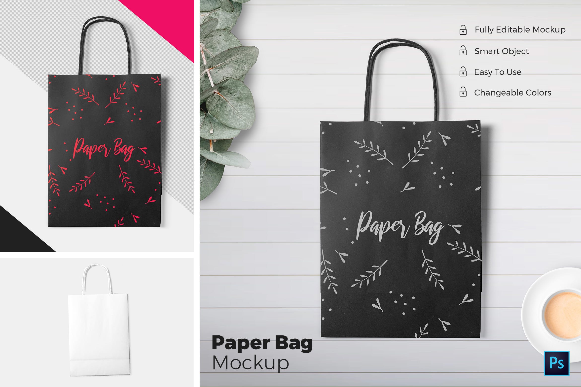 纸质购物袋图案设计效果图样机 Paper Bag Mockups插图