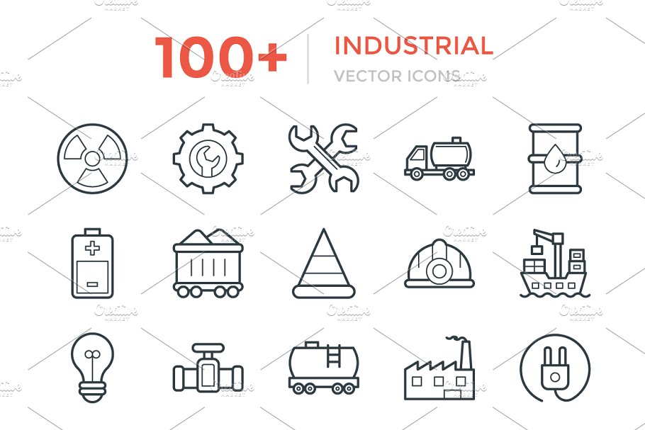 100+工业矢量图标 100+ Industrial Vector Icons插图