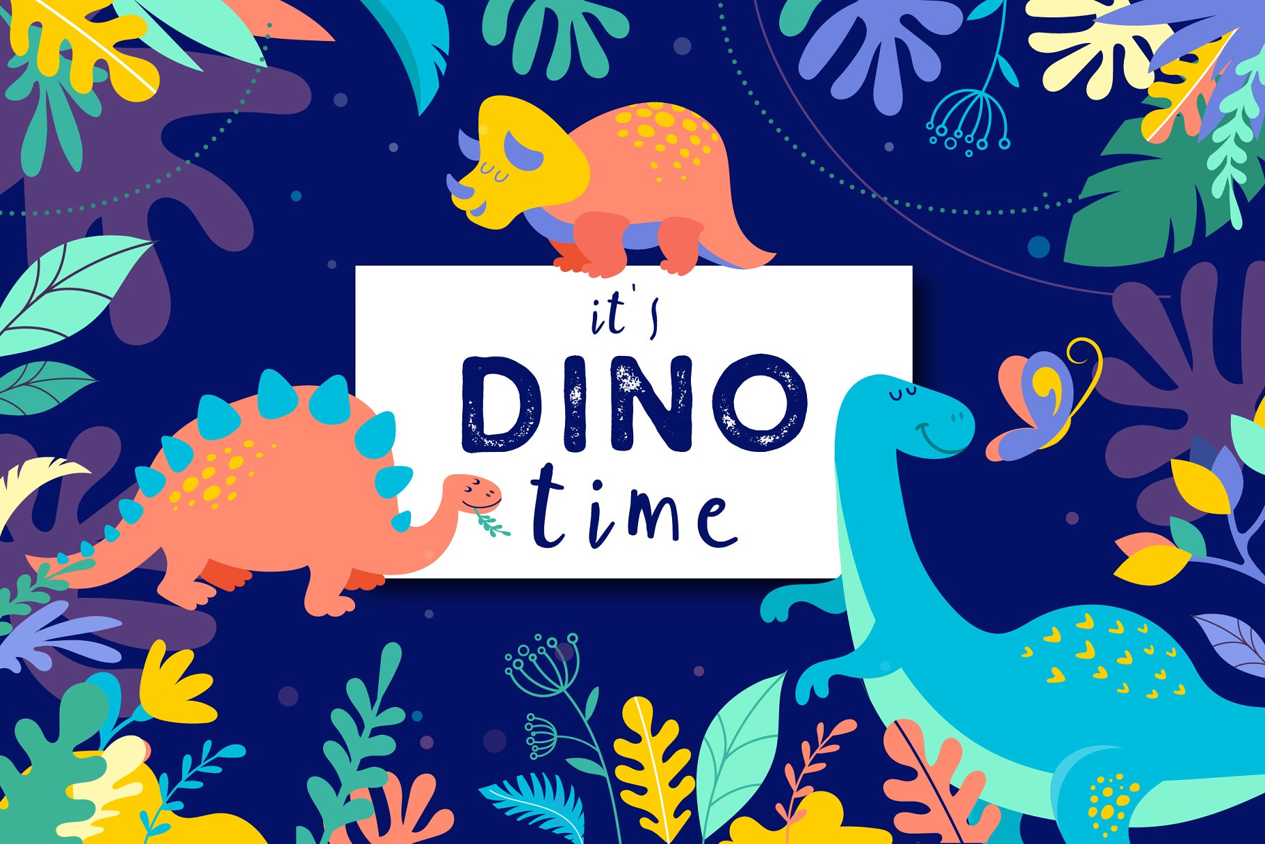 可爱的恐龙插图设计工具包 it’s DINO time – cute dinosaurs kit插图