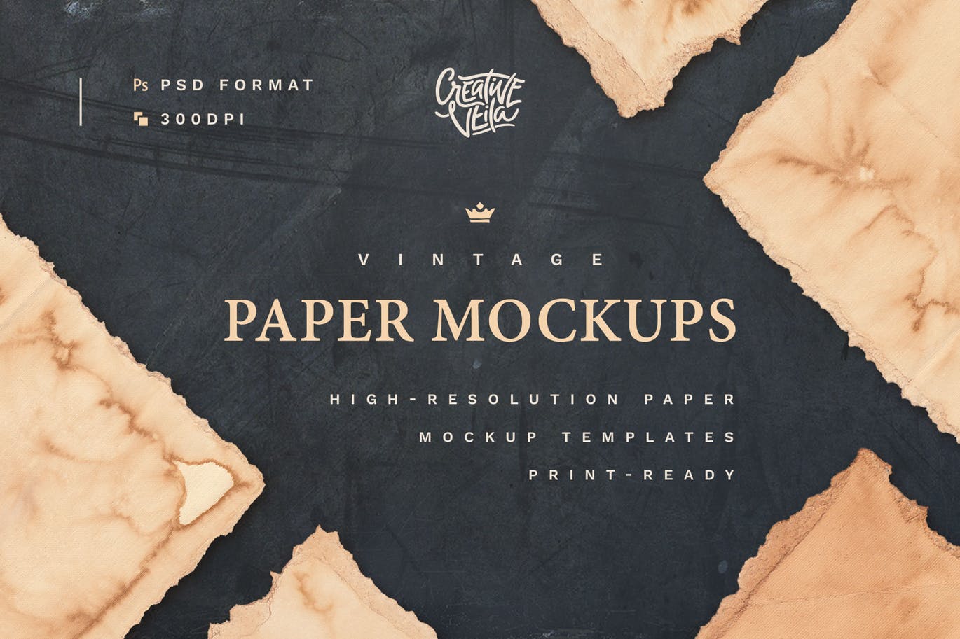 复古做旧风格纸张纹理样机模板 Vintage Paper PSD Mockup Set插图