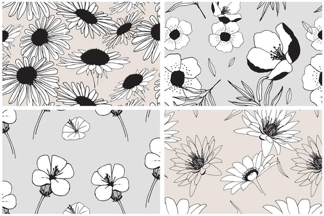 创意手绘花卉插画图案纹理素材 Graphic Flowers Patterns & Elements插图6