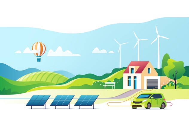 绿色环保可再生能源概念插画 Concept of Eco Friendly Alternative Energy插图1