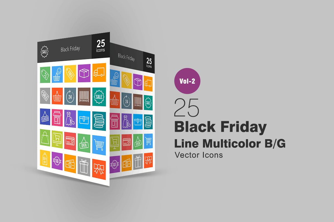 25个黑色星期五主题多色线性图标 25 Black Friday Line Multicolor Icons插图