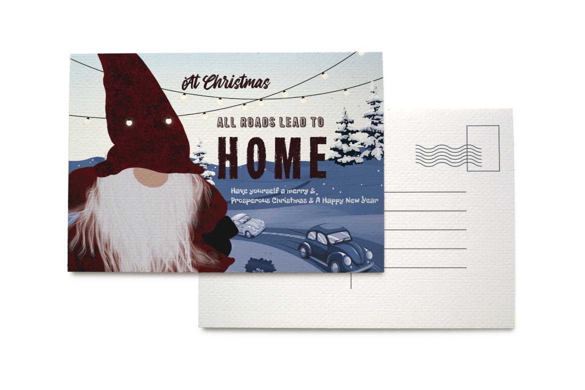 回家主题圣诞明信片设计模板 Homecoming Christmas Postcard插图1