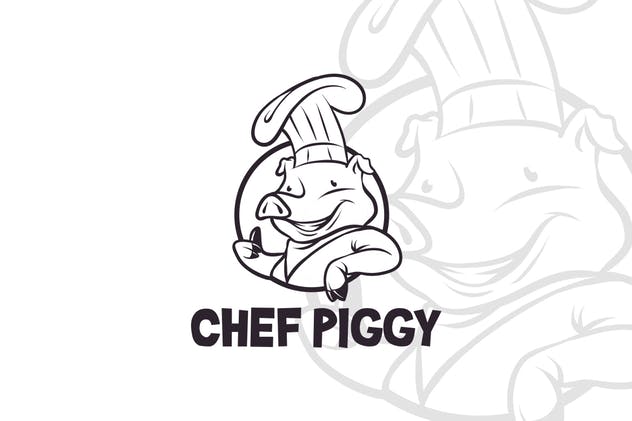 猪厨师卡通形象餐厅Logo设计模板 Chef Pig Mascot Logo插图(1)