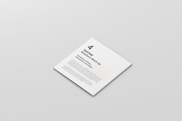 方形四折页折叠小册子传单样机 Roll-Fold Brochure Mockup – Square Format插图(5)