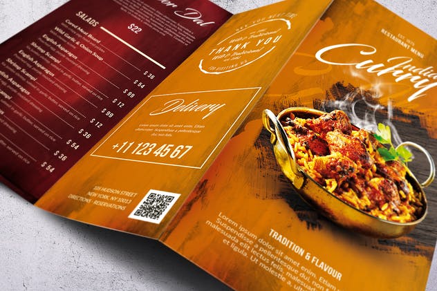 印度咖喱餐厅三折页食物菜单设计模板 Curry Indian Trifold Food Menu A4 & US Letter插图(4)