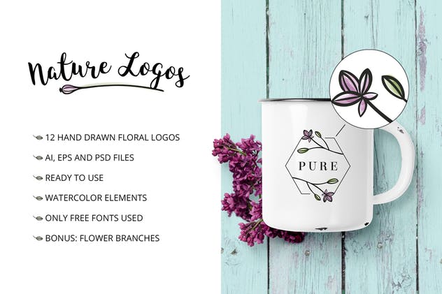 自然＆花卉主题天然有机植物相关品牌Logo设计模板 Nature & Floral Logos + BONUS插图1