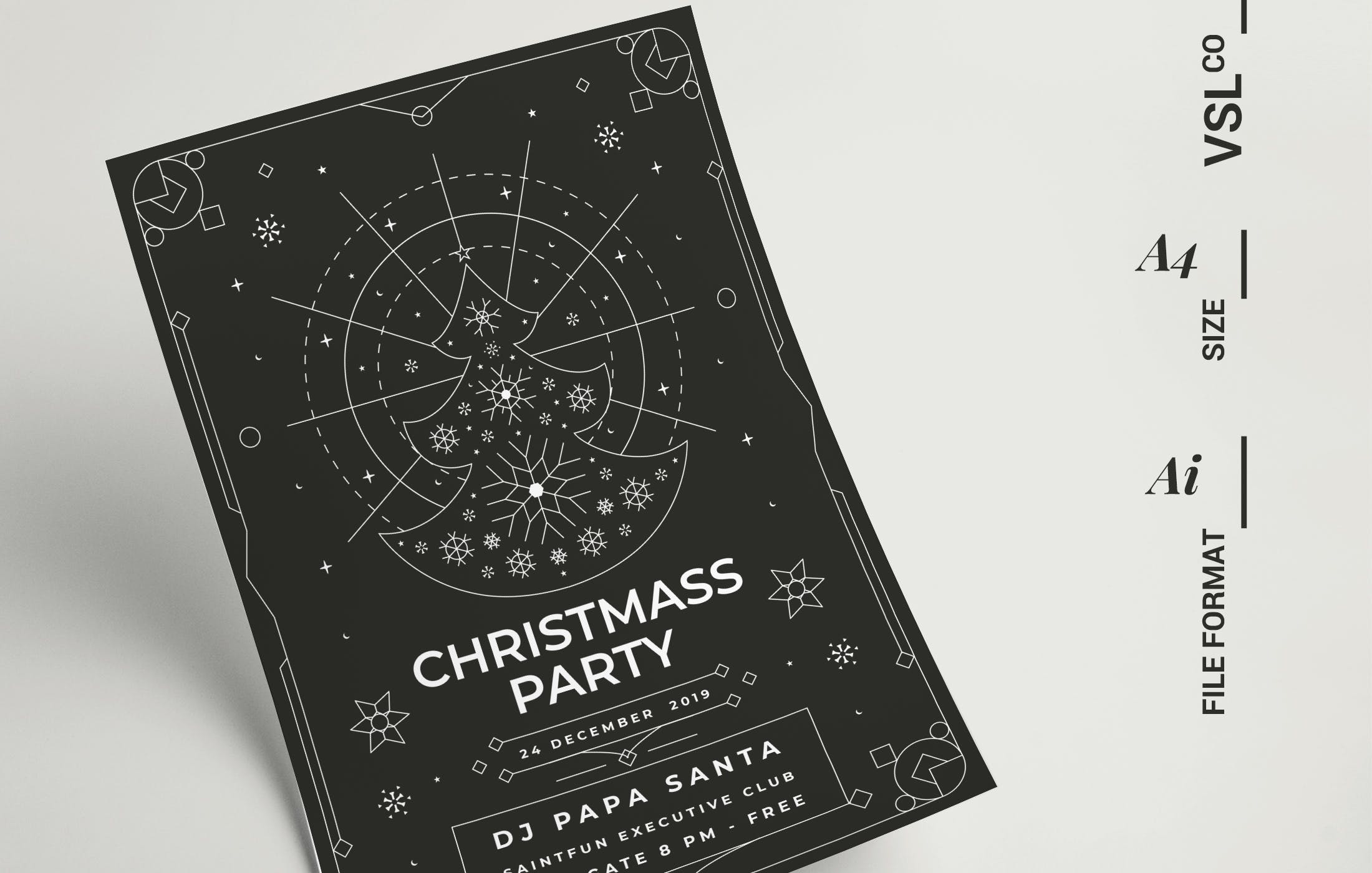 大红色圣诞派对活动海报设计模板 Christmas Party Poster插图(1)