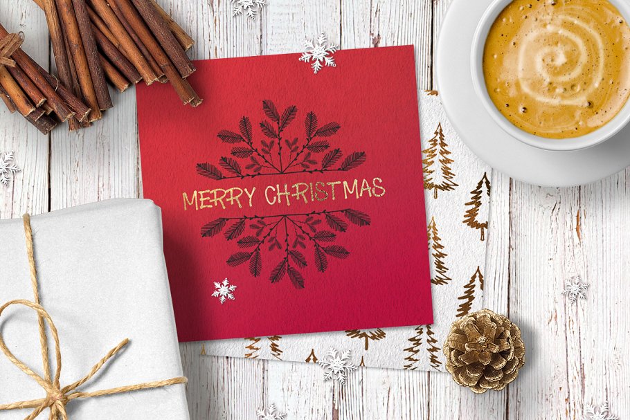 圣诞节贺卡模板+元素合集 Christmas Square Cards + Bonus插图3