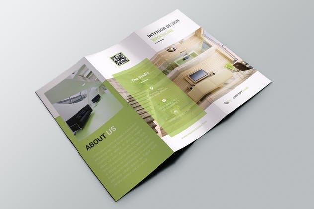 室内设计服务三折页传单模板 Interior Trifold Brochure插图(3)
