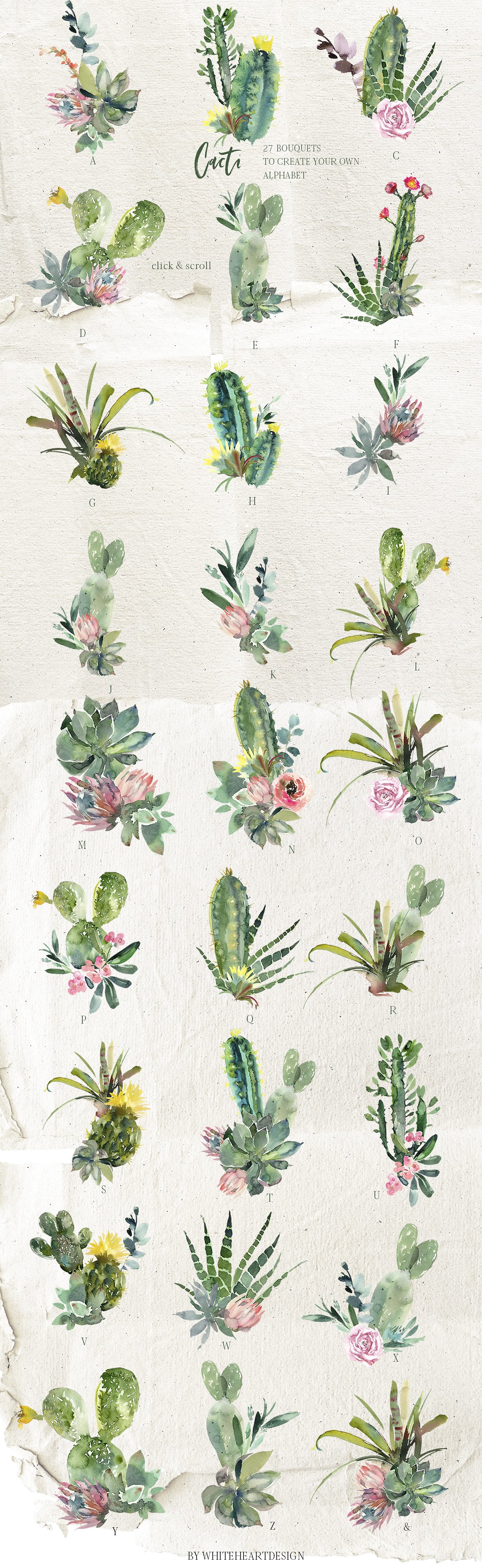 仙人掌水彩剪贴画 Cacti Watercolor Cactuses Clipart插图6