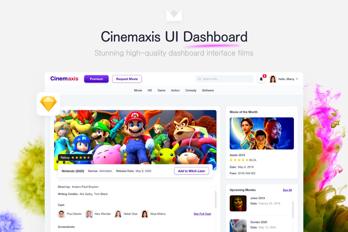 电影点评网站UI设计模板 Cinemaxis UI Dashboard插图1