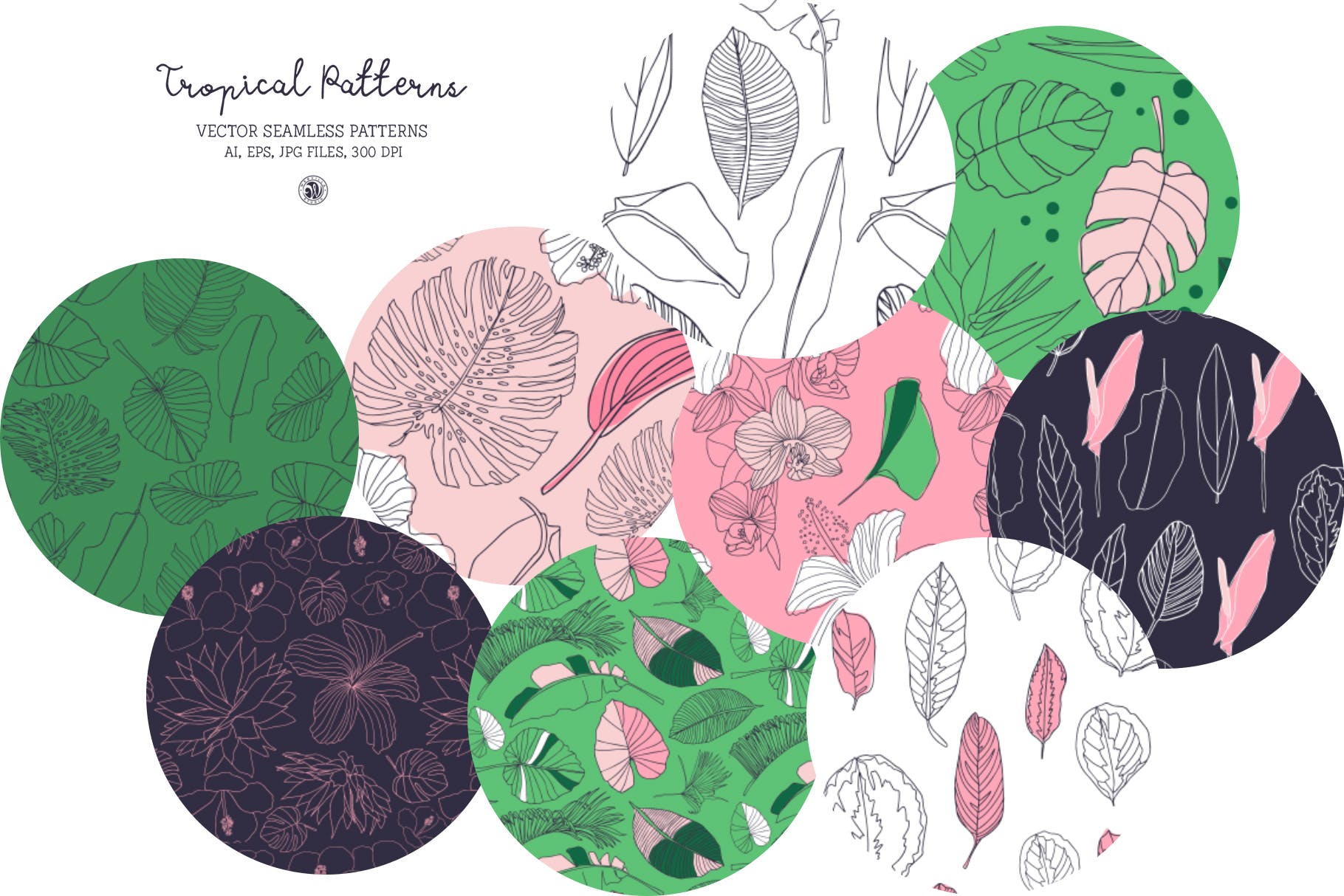 热带植物手绘图案纹样背景素材 Tropical Patterns插图(5)