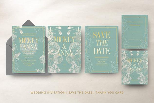 经典优雅叶子婚礼邀请函模板 Classic Foliage Wedding Invitation插图(4)