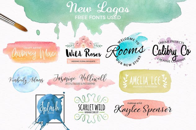 水彩插画/Logo设计素材包 Watercolor Logo Bundle. DIY插图(6)