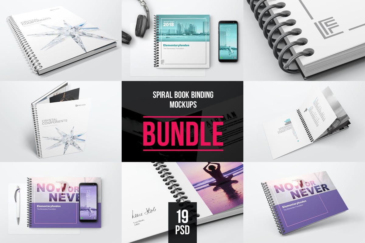 活页记事本印刷品样机套装 Spiral Book Binding Bundle Mockups插图