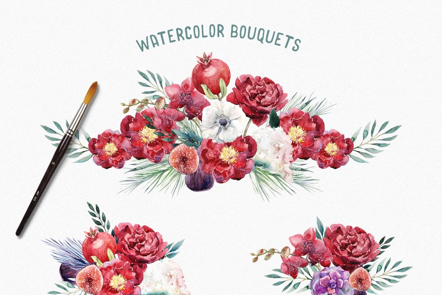 水彩花卉&水果剪贴画 Watercolor Floral & Fruity Delight插图(1)