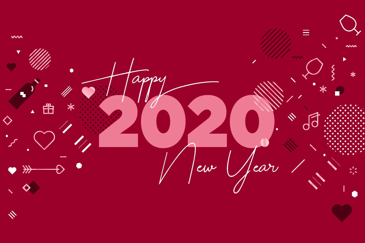 2020新年贺卡矢量设计模板v4 Happy New Year 2020 greeting card插图(1)