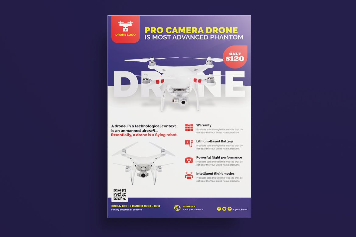 无人机产品展示海报设计模板 Drone Product Showcase Flyer插图(1)