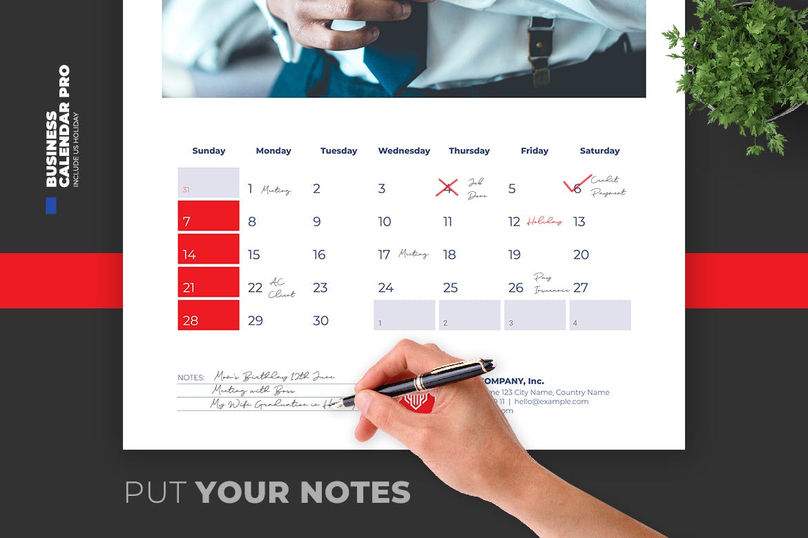 简约商务设计风格2020年日历表设计模板v1 2020 Clean Business Calendar with US Holiday插图(1)