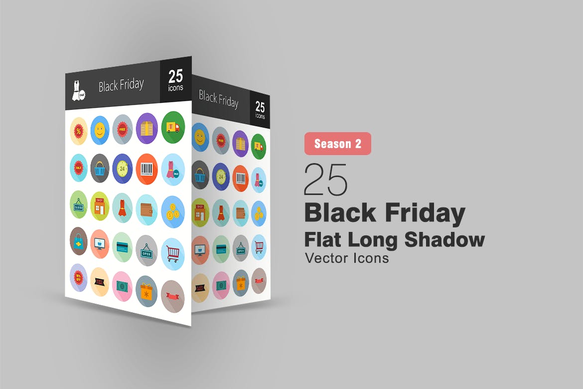 25枚黑色星期五主题扁平设计风格长阴影图标 25 Black Friday Flat Long Shadow Icons插图