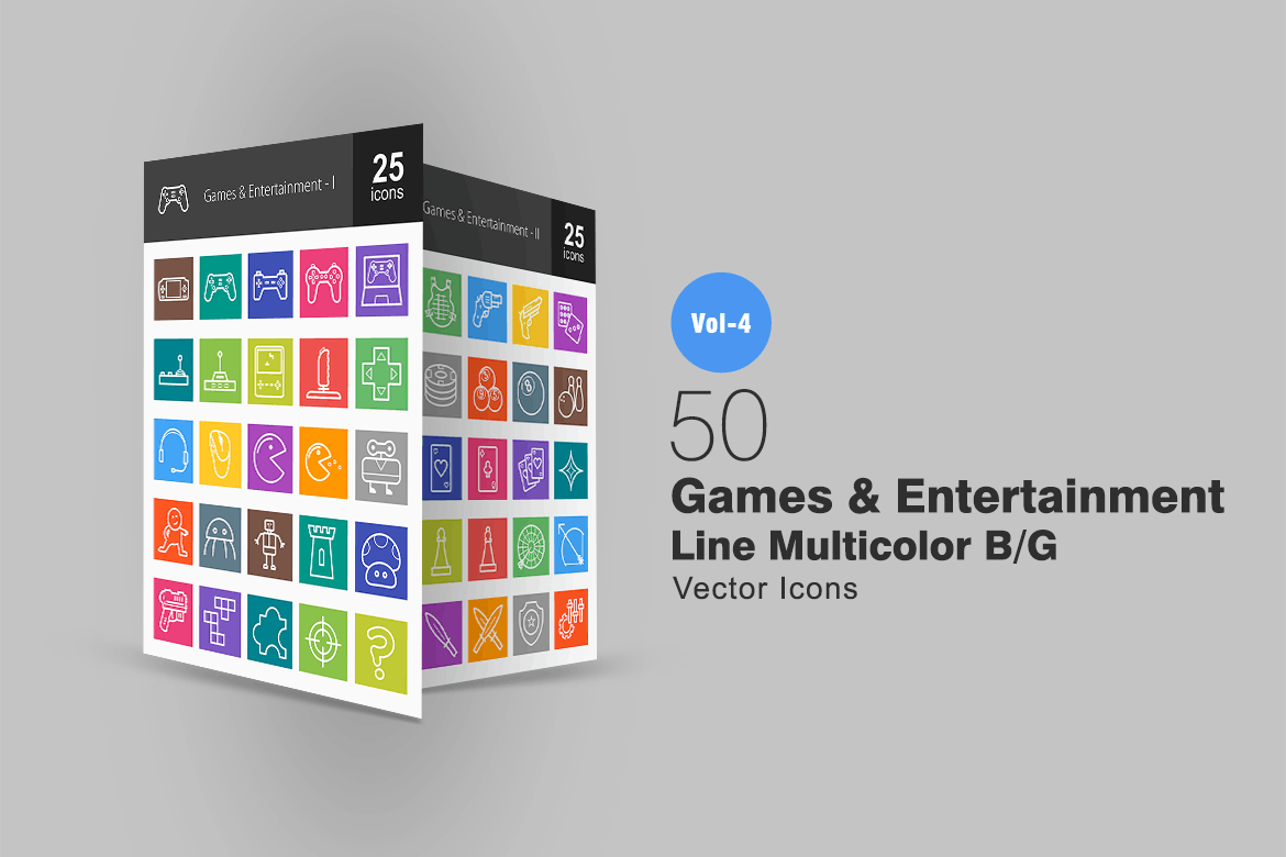 50枚游戏和娱乐主题多彩线条线图标素材 50 Games & Entertainment Line Multicolor Icons插图