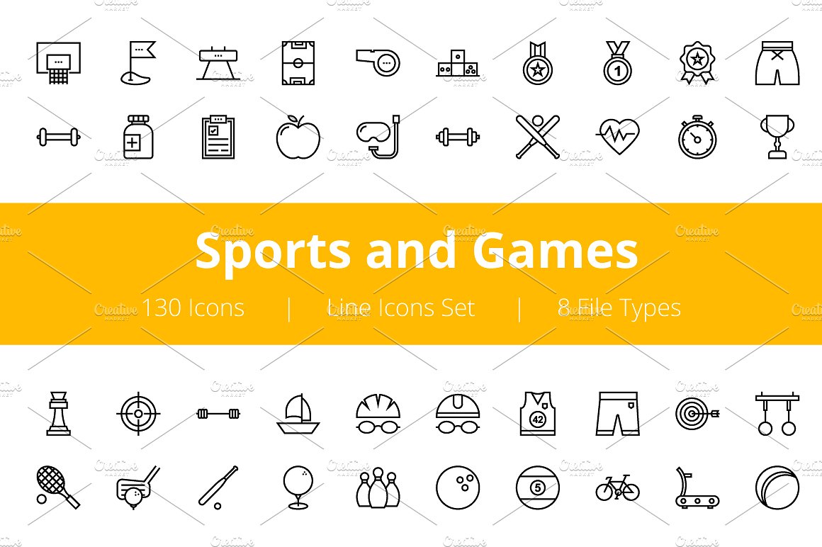 体育竞技主题图标集 125+ Sports and Games Line Icons插图