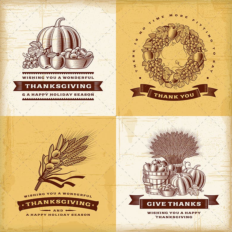 复古设计风格感恩节标签设计素材 Vintage Thanksgiving Labels Set插图(1)