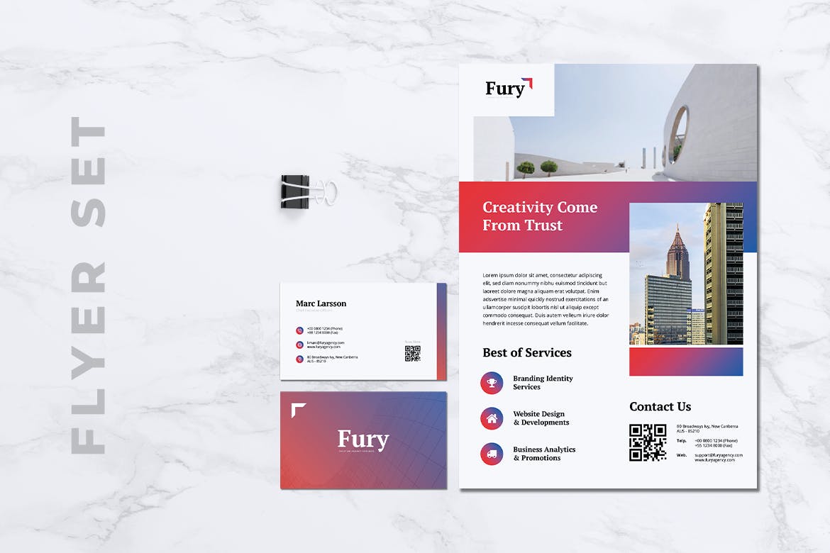 创意代理公司宣传单&企业名片设计模板 FURY Creative Agency Flyer & Business Card插图(4)