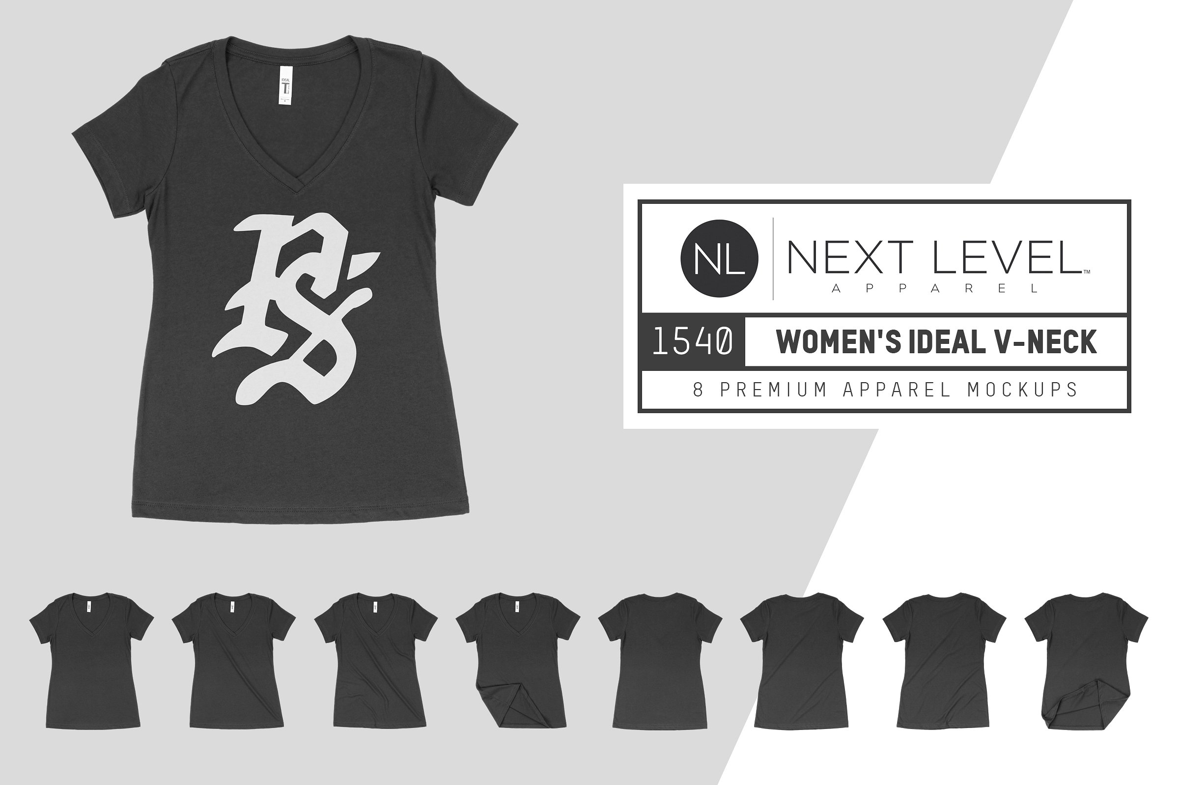 女士V领T恤服装样机 Next Level 1540 Women’s Ideal V-Neck插图